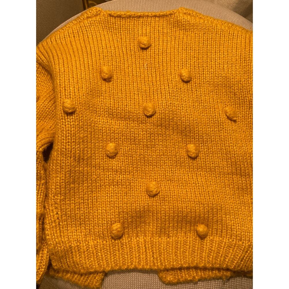 ADORABLE Mustard Yellow Polkadot Pom Pom Cardigan Sweater ~ Size 4/5 ~ Boutique - Picture 3 of 5